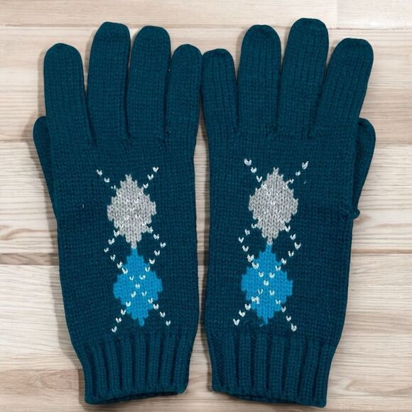 NEW YORK & COMPANY Women’s Diamond Pattern Knit Gloves in Teal Color - Picture 1 of 3